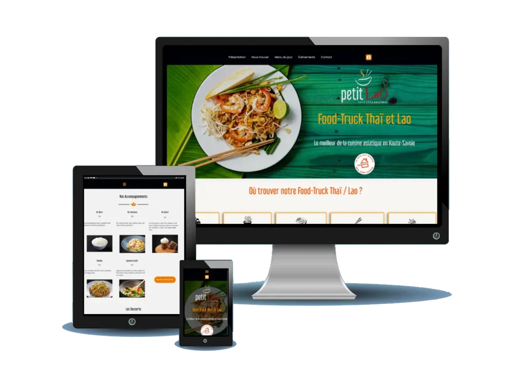 Site internet food-truck Thaï. Site crée avec WordPress Elementor, site web responsive, créatif, site à partir d'un template et site sécurisé.