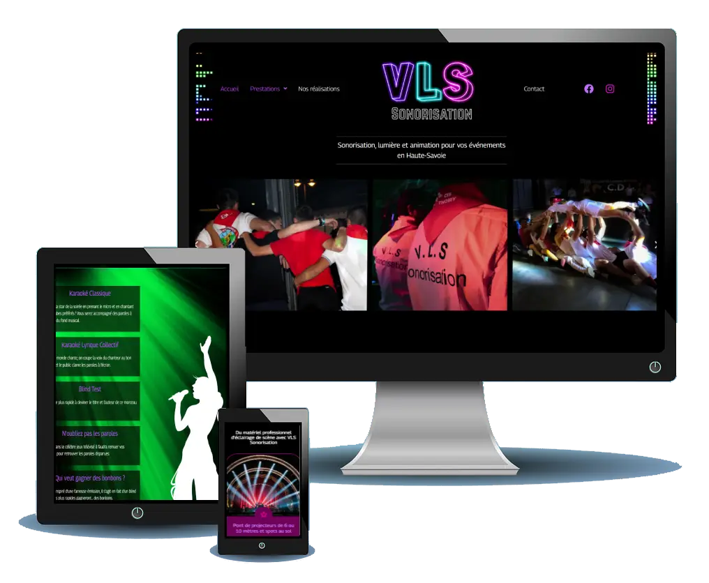 Site internet pour prestataire technique son et lumière dans le bassin genevois. Site crée avec WordPress Elementor, site web responsive, créatif, sur mesure et site sécurisé.
