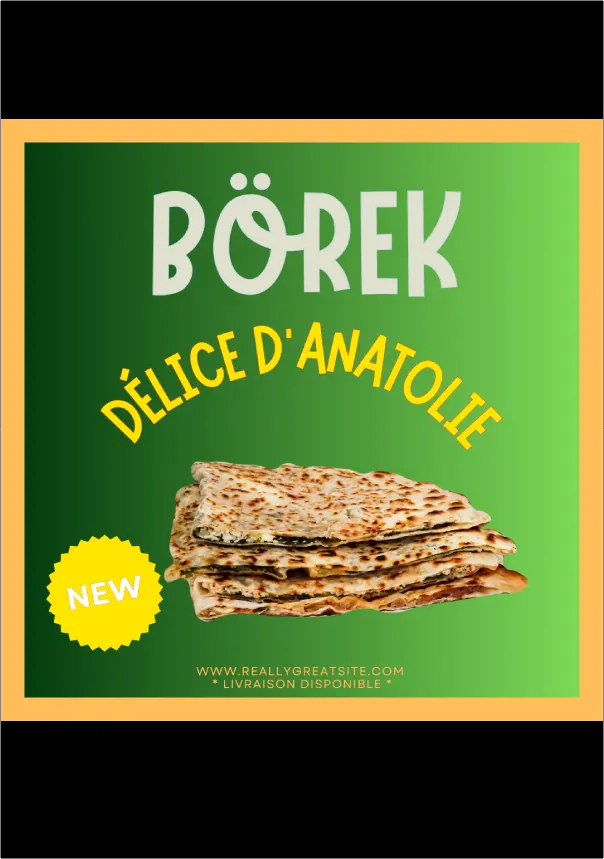 Photo d'un plat börek utilisée dans une publicité fictive